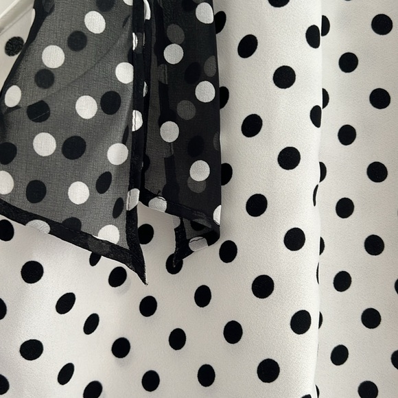Zara Polka Dot Tunic - White and Black Polka Dot, Attached Scarf Included - Picture 3 of 11